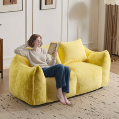 Giant Bean Bag Couch for Adults, Ultra Soft Fluffy Loveseat Bean Bag Sofa, Oversized Chase Lounge Chair Indoor for Living Room Bedroom, No Assembly Required Cozy Reading Chair with Pillows, Yellow