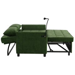 Convertible Loveseat Sofa Bed with Adjustable Backrest, USB Ports, Phone Holder, Side Pockets, Green Chenille, 56.9'