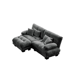 Cloud Couch Sectional Sofa for Living Room, Chenille 2 Seater Sofa with 2 Lumbar pillows and 2 throw pillows , Upholstered Wide Arm Sofa with Convertible Ottoman,Chenille Gray