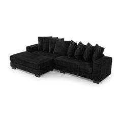 Corduroy Tufted Upholstered Sleeper Sectional Sofa, L-Shaped Modular Convertible Sofa , Can freely change the position of the footrests-Black(Assembly is required)