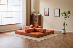 Floor Couch,Compression Sofa,Convertible Floor Sofa Bed-with Pillow Back Support Armrest,Comfy Futon Couch Lounge Sleeper Bed,chenille fabric,for Living Room Bedroom (orange)