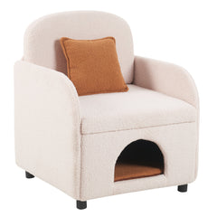 Furniture Style 2 in 1 Pet Friendly  Fluffy Fabric Sherpa Upholstered Leisure Armchair with Lumbar Pillow for Living Room Bedroom Home and Office, Cream White
