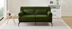 Modern Loveseat Sofa 2-Seater with USB Ports, Cylindrical Armrests, Green Chenille, 59 Inch