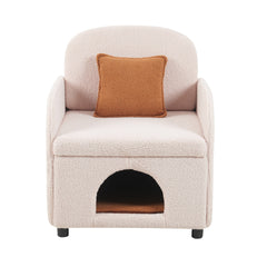 Furniture Style 2 in 1 Pet Friendly  Fluffy Fabric Sherpa Upholstered Leisure Armchair with Lumbar Pillow for Living Room Bedroom Home and Office, Cream White