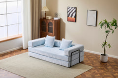 Floor Couch,Compression Sofa,Convertible Floor Sofa Bed-with Pillow Back Support Armrest,Comfy Futon Couch Lounge Sleeper Bed,Chenille fabric,for Living Room Bedroom (LIGHT-BLUE)