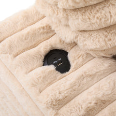Plush Upholstered Oversized Double Chaise Lounge Sofa with USB Ports and Cup Holders, Champagne, Faux Rabbit Fur, 83.5'