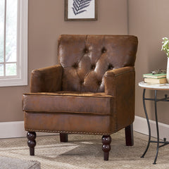 Vitality Club Chair with Button-tufted Diamond Stitching and Turned Legs, Brown