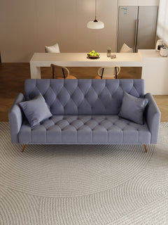 71-inch convertible love seat sofa, American vintage grey velvet material, suitable for small living room, bedroom, office
