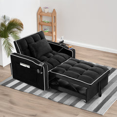 Convertible Sleeper Chair Sofa Bed with Multi-Pockets, Adjustable Pull Out Sofa for Small Spaces, Black Velvet