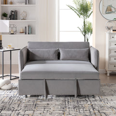 3 in 1 Convertible Sleeper Futon Sofa Bed, 55' Velvet Small Loveseat Lounge Couches with 2 Pillows, Reclining Backrest,Side Pockets for Living Room, Pull-Out Couch