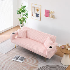 74.01 inch straight corduroy sofa bed with pillows, adjustable in three levels, designed in a minimalist style, suitable for use in living rooms and study rooms.Pink