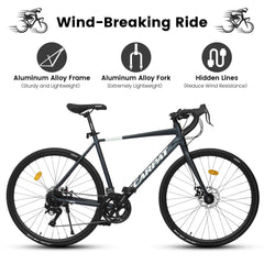 A28320R 700Cx28 Road Bike, Lightweight Aluminum Frame, Disc Brakes, 16-Speed, Fast Acceleration, Suitable for Men and Women, Ideal for High-Intensity Riding