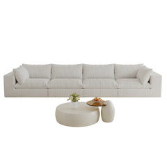 157.6'Cloud Sofa,Corduroy Fabric,Deep Seat Couches,Double-layer design,Removable  Cushion,No Assembly,DIY Combination for Living room, Bedroom,Conference room ,Apartment,White