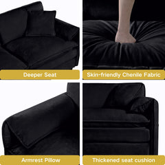 Modern Chenille Deep Seat Sectional Sofa Cloud Couch with Ottoman, Comfy Love Seat Upholstered Modular L Shaped Couch, Black