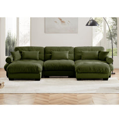 Olive Green U Shape Modular Sectional Sofa Couch with Movable Ottomans, Velvet Upholstery, 3 Seat Corner Sofa