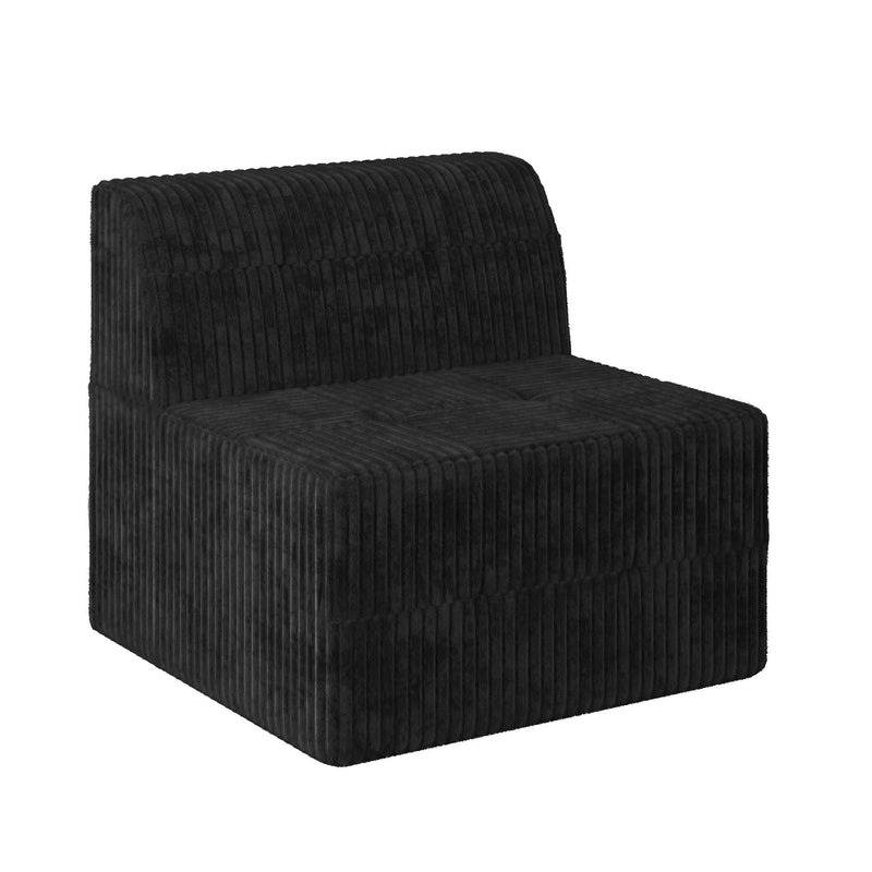 Modern Minimalist Corduroy Sleeper Sofa, Compressed Sectional Single Seat, Black, Foam-Filled