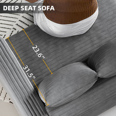104.3 ' Plush Corduroy 4-Seat Sofa, Modern Comfy Upholstered Sofa Cloud Couch, Deep Seat Couches with Soft Pillows and 2 Ottomans, Convertible Sofa Lounge Chair, for Living Room,Apartment,Office,Grey