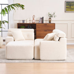 LY-029B Convertible Chaise Sectional Sofa, Full Compression Sponge Modular Couch, Cloud White 3-Seater, Wood Grain Chenille, 2 Pillows, 86'L