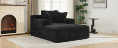 Modern Black Corduroy Chaise Lounge Sofa Bed with Removable Pillows, 48.8' Upholstered Sleeper Sofa