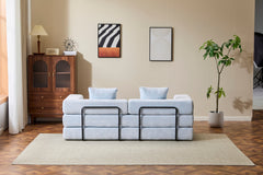 Floor Couch,Compression Sofa,Convertible Floor Sofa Bed-with Pillow Back Support Armrest,Comfy Futon Couch Lounge Sleeper Bed,Chenille fabric,for Living Room Bedroom (LIGHT-BLUE)