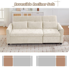 Beige 2-in-1 82' Three-seater Sofa with Pull-out Bed and Reversible Recliner, Chenille Upholstery