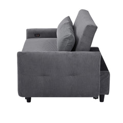 Modern Convertible Pull-out Sofa Bed with USB Ports, Dark Grey Corduroy, 57.48'