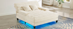 Modern Chaise Lounge Sofa 57.1' Sofa Bed Chenille Upholstered Lounge Sofa Chair with Adjustable Backrest and LED Light Strip, Beige