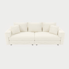 82.7 ' Plush Corduroy 3-Seat Sofa, Modern Comfy Upholstered Sofa Cloud Couch, Deep Seat Couches with Soft Pillows and 1 Ottomans, Convertible Sofa Lounge Chair, for Living Room,Apartment,Office,Beige