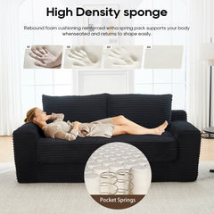 Loveseat Sofa Bed with Memory Foam & Steel Frame - Convertible 2-in-1 Design, Black Corduroy, No Assembly