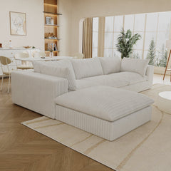 118.2' Cloud Sofa,Corduroy Fabric,Deep Seat Couches,Double-layer design,Removable Cushion,No Assembly, DIY Combination for Living room, Bedroom,Conference room ,Apartment,White