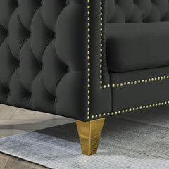 {Contact us for 3D modeling} Velvet Sofa for Living Room,Buttons Tufted Square Arm Couch, Modern Couch Upholstered Button and Metal Legs, Sofa Couch for Bedroom, Black Velvet ,2PCS