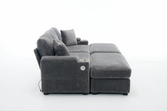 [VIDEO/New]Combination Modular Convertible Sectional Sofa Bed Set,Armrest storage, Stainless steel cup holder, USB, Upholstered Sofa, Deep Seat, Living Room, Loft, Apartment, Office, 2 Colors
