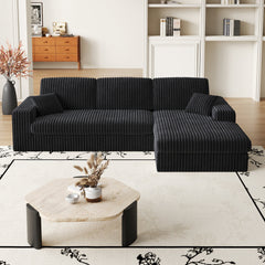 114.5'Modern Corduroy Modular foam Sofa, Recliner Seat reversible Sofa, 2-in-1 Sofa with Recliner and L-Shaped Sofa Combination with Three Cushion Neck Pillow Combination and Two Throw Pillows