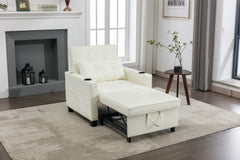 Futon Chair Bed Convertible Chair 3-in-1 Pull Out Sleeper Chair Beds with USB Ports,Wear-resistant and Anti-scratch,  Armchair Bed Sleeper for Living Room (White Leather)