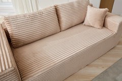 Compression Sectional Couch with Comfy Chaise, Boneless L Shape Sofa with Deep Seat, Minimalist Modular Couches Sleeper for Living Room Bedroom Apartment Lounge,corduroy,Beige