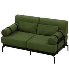 Modern Loveseat Sofa 2-Seater with USB Ports, Cylindrical Armrests, Green Chenille, 59 Inch