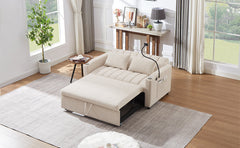 Convertible Sofa Bed Loveseat with USB Ports, Side Pockets, Cup Holders, Swivel Phone Holder, Beige, Bella Fabric