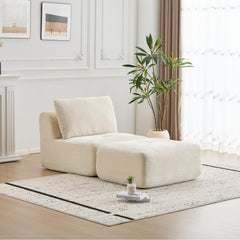 Modern Memory Foam Compressed Sofa,Single Chaise Longue for Living Room,Pet-Friendly Cloud Modular Sectional Sofa,Corduroy Fabric,Movable Ottoman,No assembly required,Beige