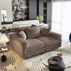 82.7 ' Plush Corduroy 3-Seat Sofa, Modern Comfy Upholstered Sofa Cloud Couch, Deep Seat Couches with Soft Pillows and 1 Ottomans, Convertible Sofa Lounge Chair, for Living Room,Apartment,Office,Camel
