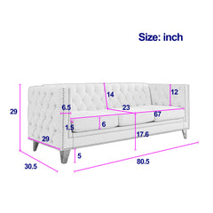 {Contact us for 3D modeling} Velvet Sofa for Living Room,Buttons Tufted Square Arm Couch, Modern Couch Upholstered Button and Metal Legs, Sofa Couch for Bedroom, Black Velvet ,2PCS