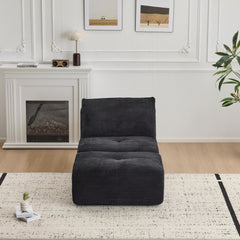 Modern Memory Foam Compressed Sofa,Single Chaise Longue for Living Room,Pet-Friendly Cloud Modular Sectional Sofa,Corduroy Fabric,Movable Ottoman,No assembly required,Black