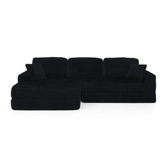 Modern Minimalist L-Shape Modular Sectional Sofa Bed with Corduroy Fabric in Black