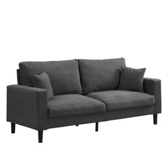 Modern Upholstered 74' High Resilience Three Seater Sofa, Dark Gray Corduroy with Wooden Frame