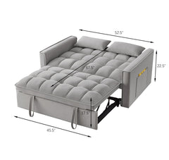 4 in1 Loveseat Sofa Bed with Armrests & Storage Pockets, Multi-Function Tufted Pull-out Sofa Bed with Adjustable Backrest and Pillows, Convertible Loveseat Sofa Couch, Gray