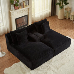 Compressible double chaise lounge - No Assembly Required, Fluffy Modern Sleeper Loveseat for Indoor Living Room Bedroom Reading