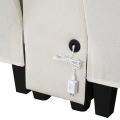 [VIDEO provided] [New] 114.2' Upholstered Sofa with Console, 2 Cupholders and 2 USB Ports Wired or Wirelessly Charged, Modern Linen Fabric Couches with 4 Pillows for Living Room, Apartment (4-Seat)