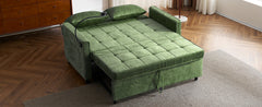 Convertible Loveseat Sofa Bed with Adjustable Backrest, USB Ports, Phone Holder, Side Pockets, Green Chenille, 56.9'