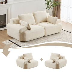 Modern Memory Foam Compressed Sofa,2 Seater Large Sectional Couches for Living Room,Pet-Friendly Cloud Modular Sectional Sofa,Corduroy Fabric,Extra Deep Loveseat,No Assembly required, Beige