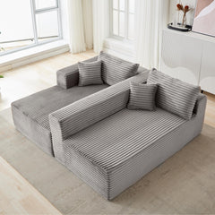 Compression Sectional Couch with Comfy Chaise, Boneless L Shape Sofa with Deep Seat, Minimalist Modular Couches Sleeper for Living Room Bedroom Apartment Lounge,corduroy,Grey