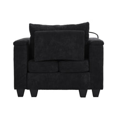 Convertible Chaise Lounge Sofa Chair Bed with USB Ports, Cup Holders & Storage, Black Corduroy, 37.4'